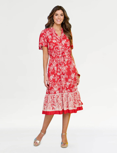 Border Print Short Sleeve Dress - LS667